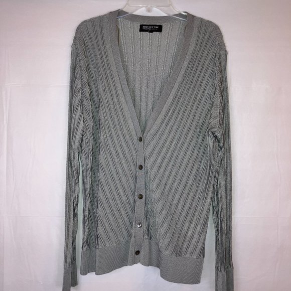 Jones New York Womens Gray Ribbed Cardigan Size OX - Picture 3 of 12